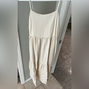 Neuflora cream khaki cotton gauze dress.